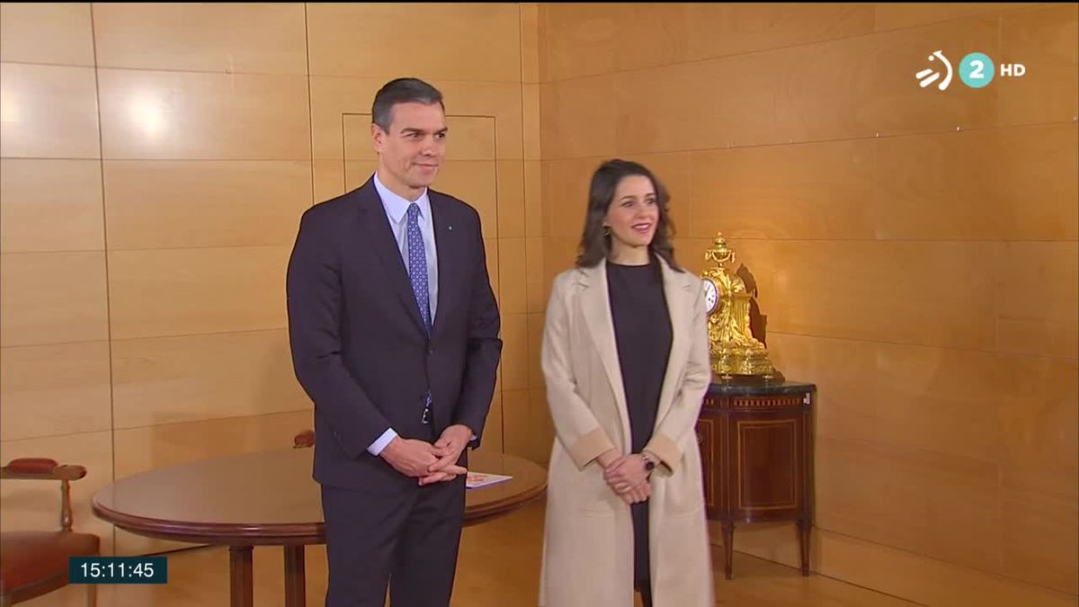 Pedro Sánchez e Inés Arrimadas. Imagen obtenida de un vídeo de ETB.