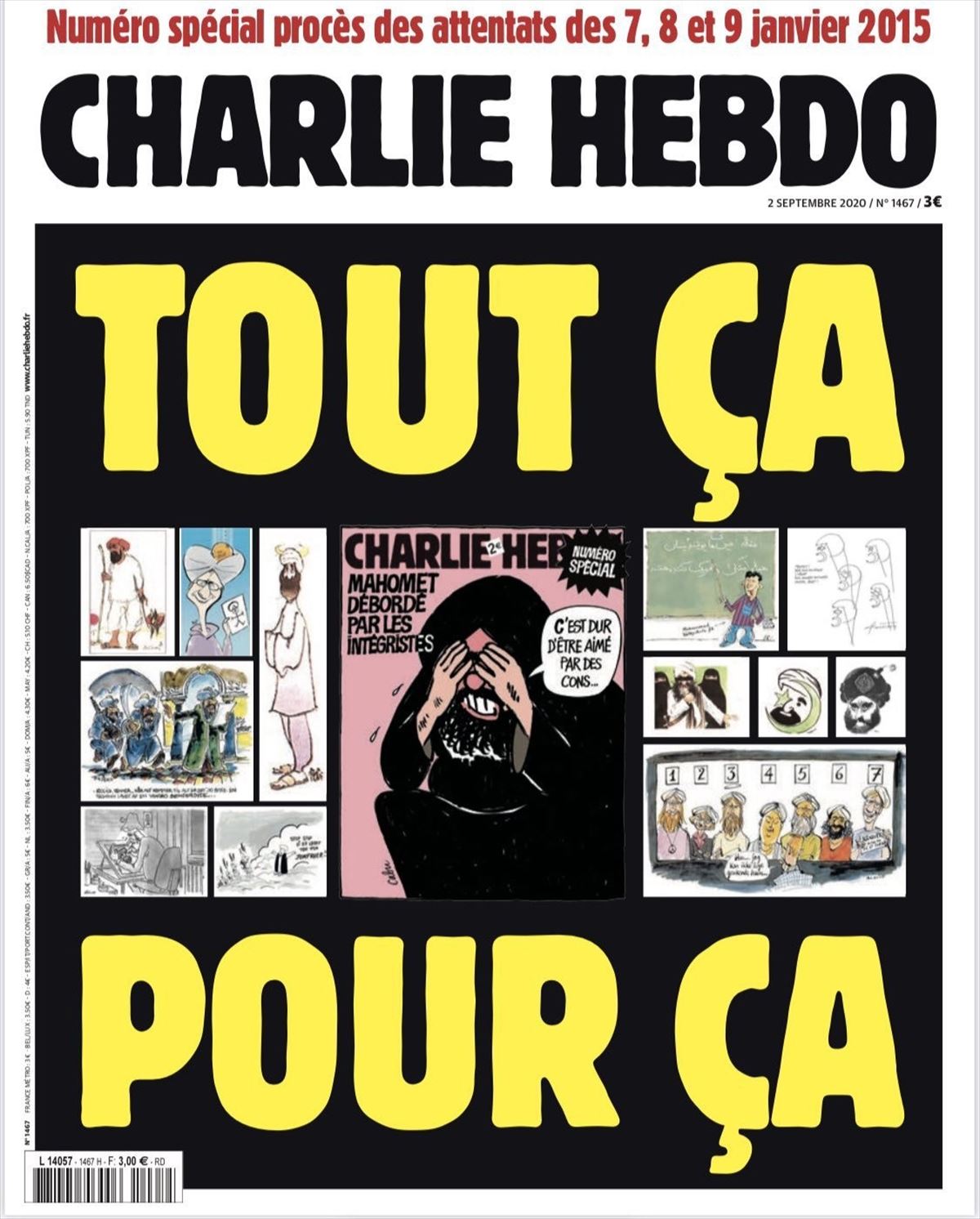 La portada del semanario satírico Charlie Hebdo coincidiendo con el juicio. 