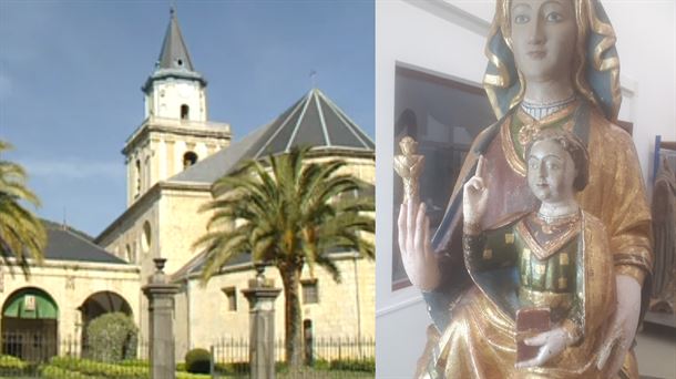 Santuario de la Encina -izda.- y talla de la Virgen de Ibernalo durante su restauración -drcha.-