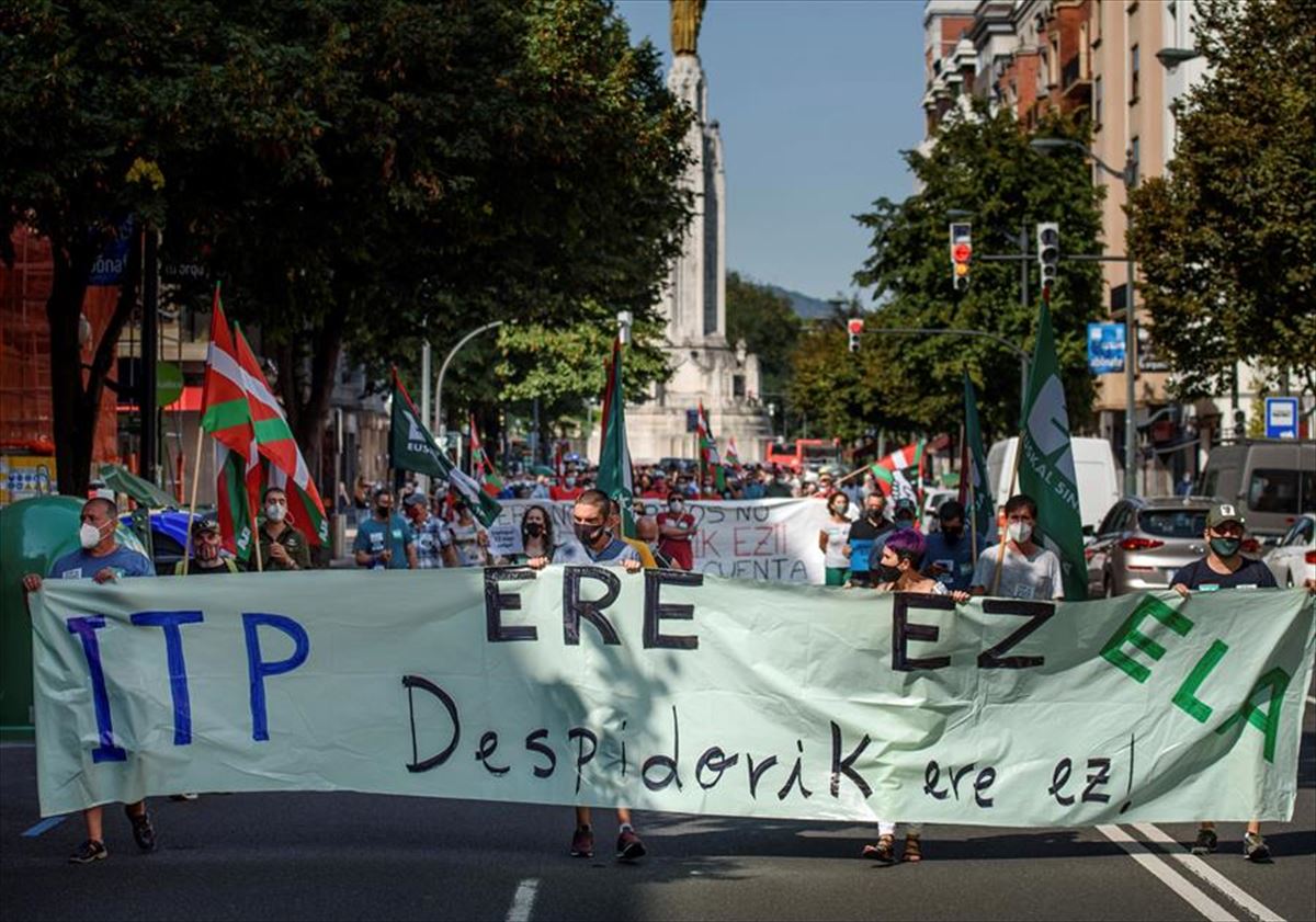 Una manifestación de la plantilla de ITP Aero en Bilbao.