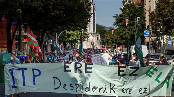 Una manifestación de la plantilla de ITP Aero en Bilbao.