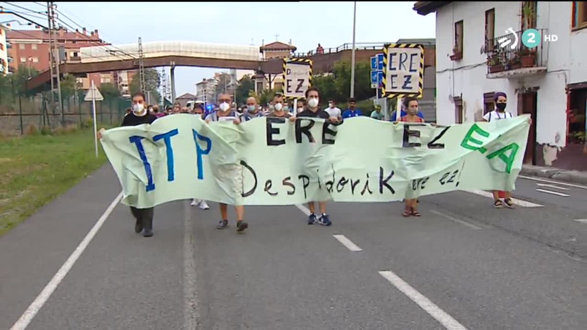 Manifestación de los trabajadores de ITP Zamudio. Imagen obtenida de un vídeo de ETB.