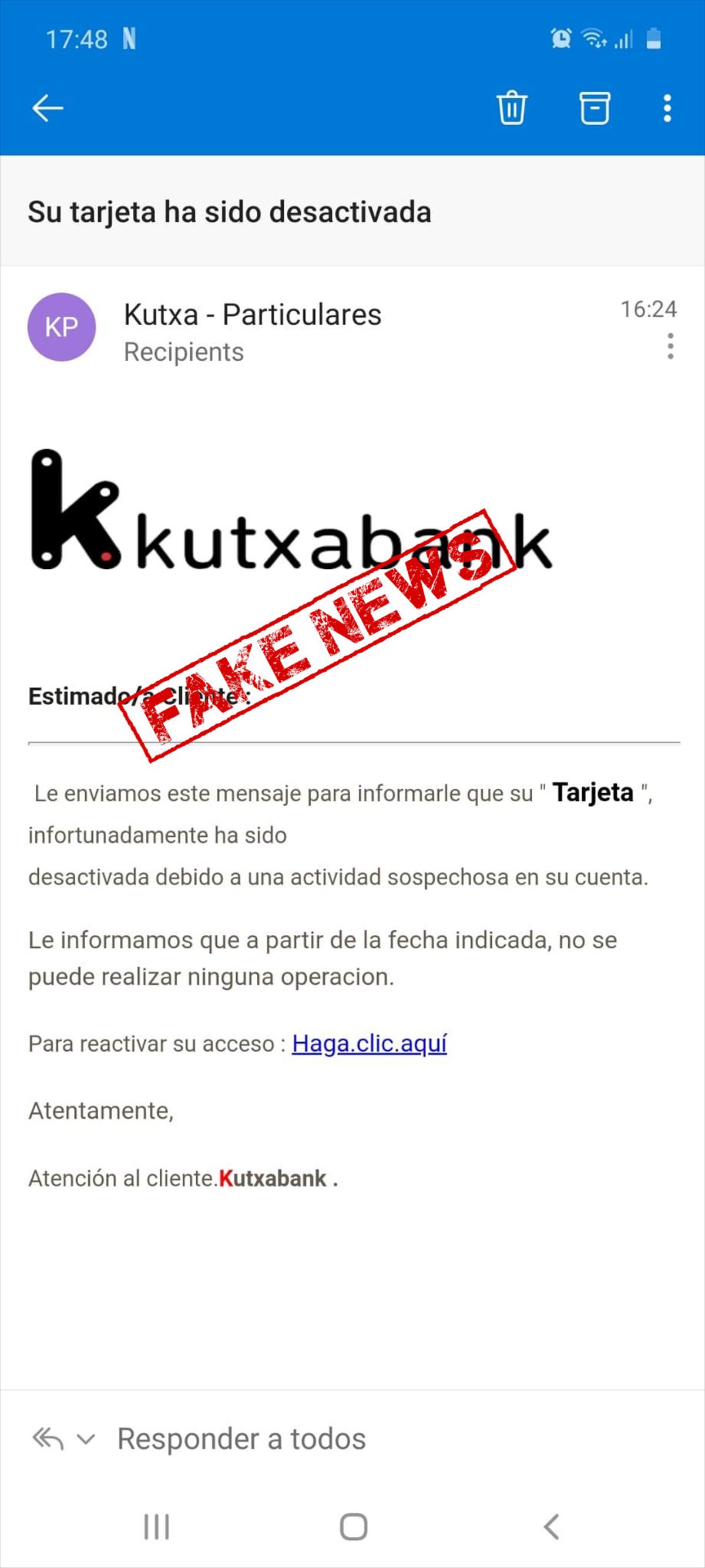 Alertan de una campaña fraudulenta que suplanta a Kutxabank