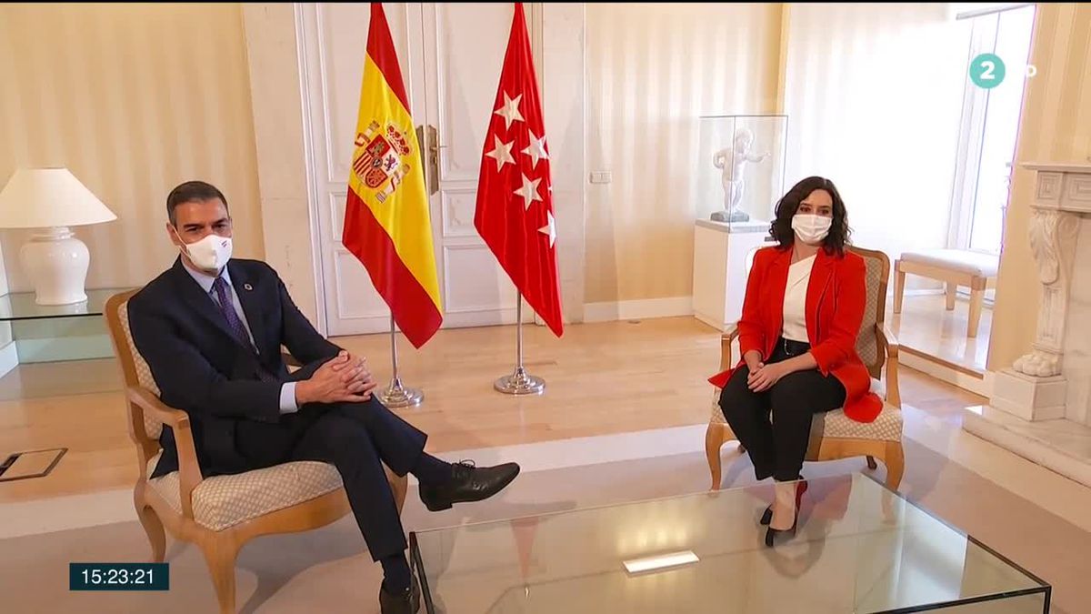 Pedro Sánchez e Isabel Díaz Ayuso. Imagen obtenida de un vídeo de ETB.