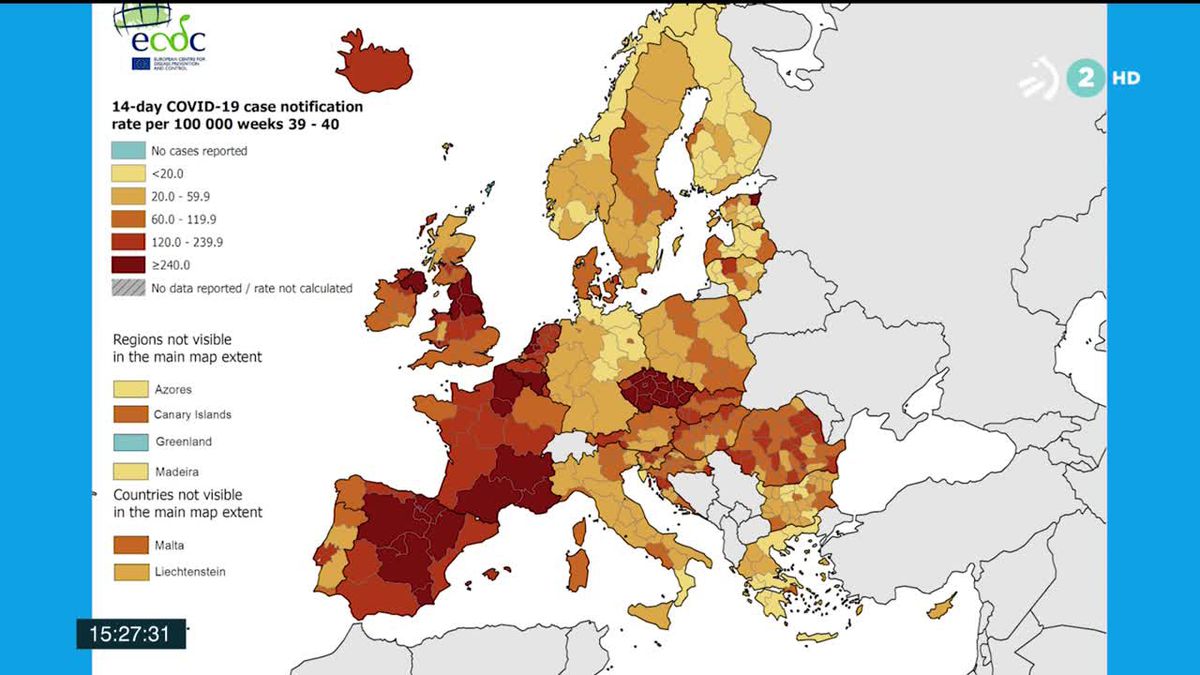 Semáforo de colores de la UE. Imagen obtenida de un vídeo de ETB.