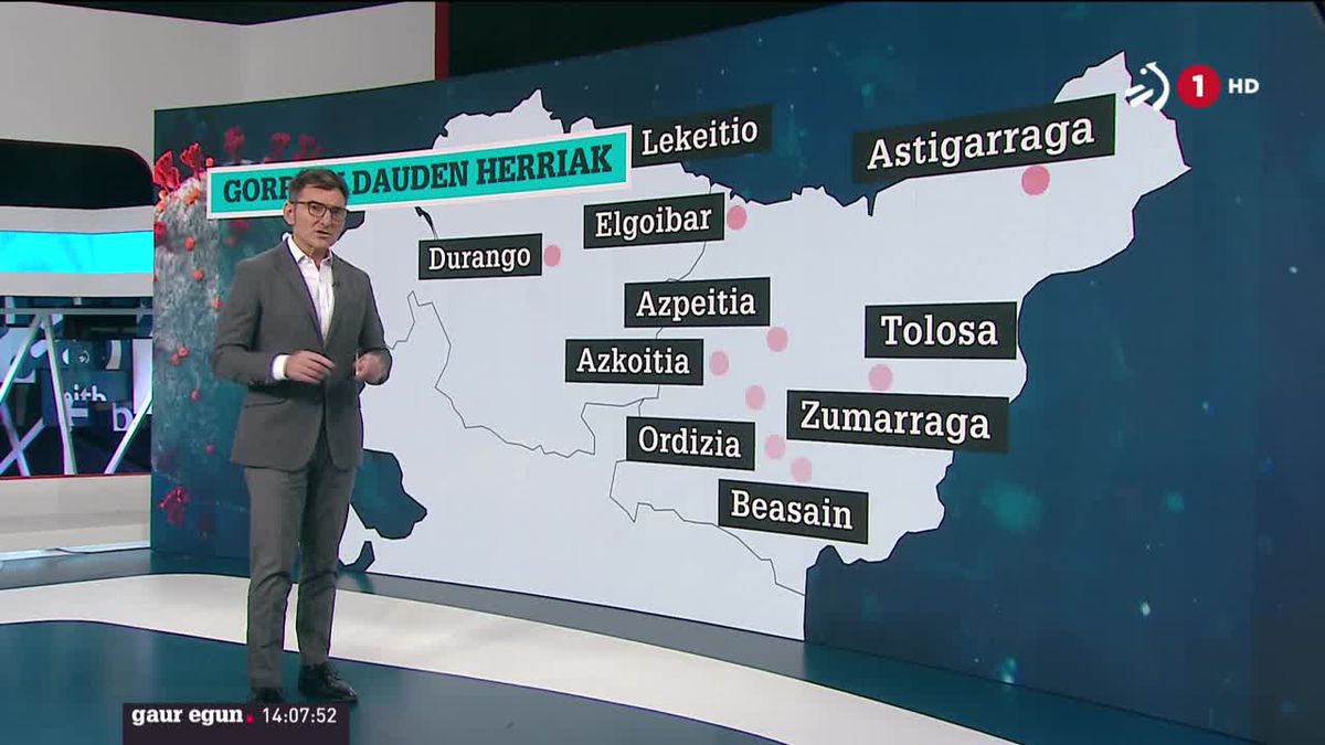 10 udalerri agertzen dira gaur kolore gorriz. ETBren bideo batetik ateratako irudia.