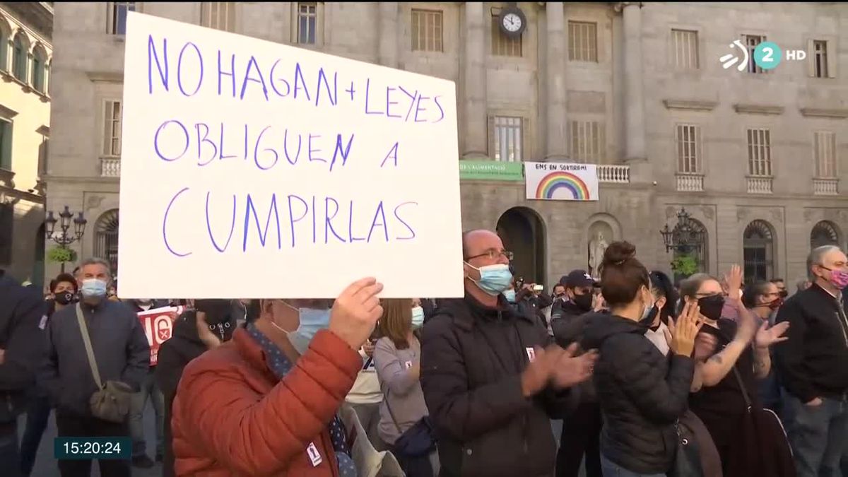 Protesta hosteleros catalanes. Imagen obtenida de un vídeo de ETB.