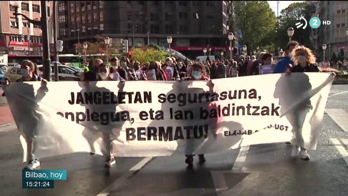 Manifestación esta mañana en Bilbao. 