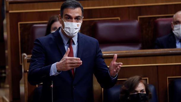 Pedro Sánchez, en la sesión de control del Congreso de esta mañana.