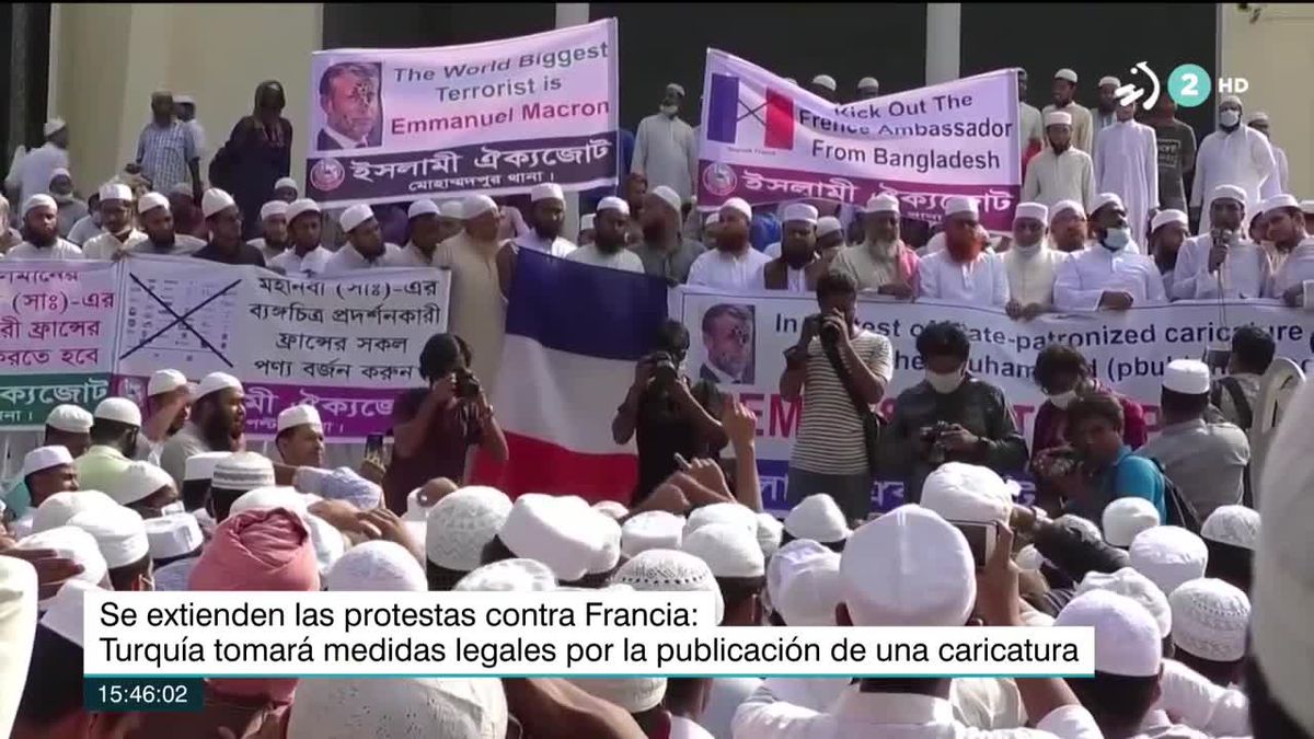 Protestas contra Macron. Imagen obtenida de un vídeo de ETB.