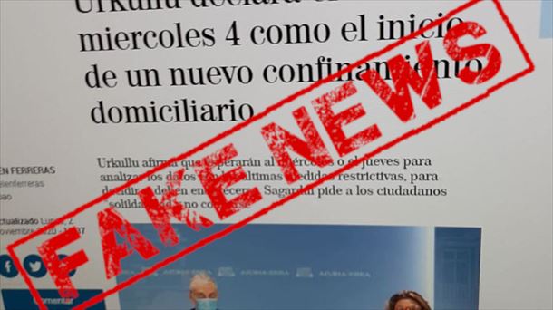 'Fake news' sobre el confinamiento que circula por la red. Foto: EiTB