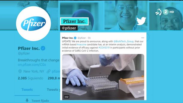 Vacuna de Pfizer. Imagen obtenida de un vídeo de ETB.