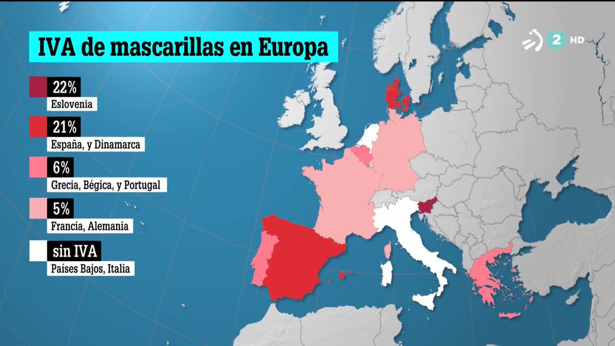 IVA de mascarillas en Europa. Imagen obtenida de un vídeo de ETB.