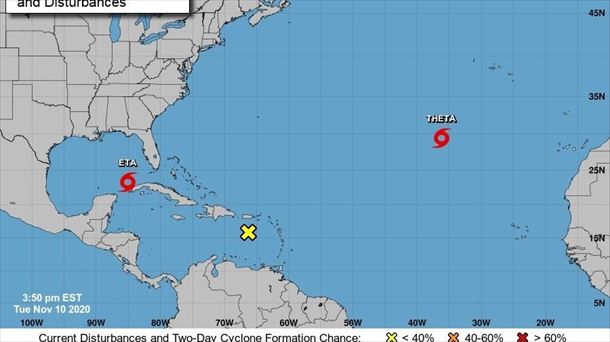 Imagen donde se muestra la localización del huracán ''Eta'' en el Golfo de México