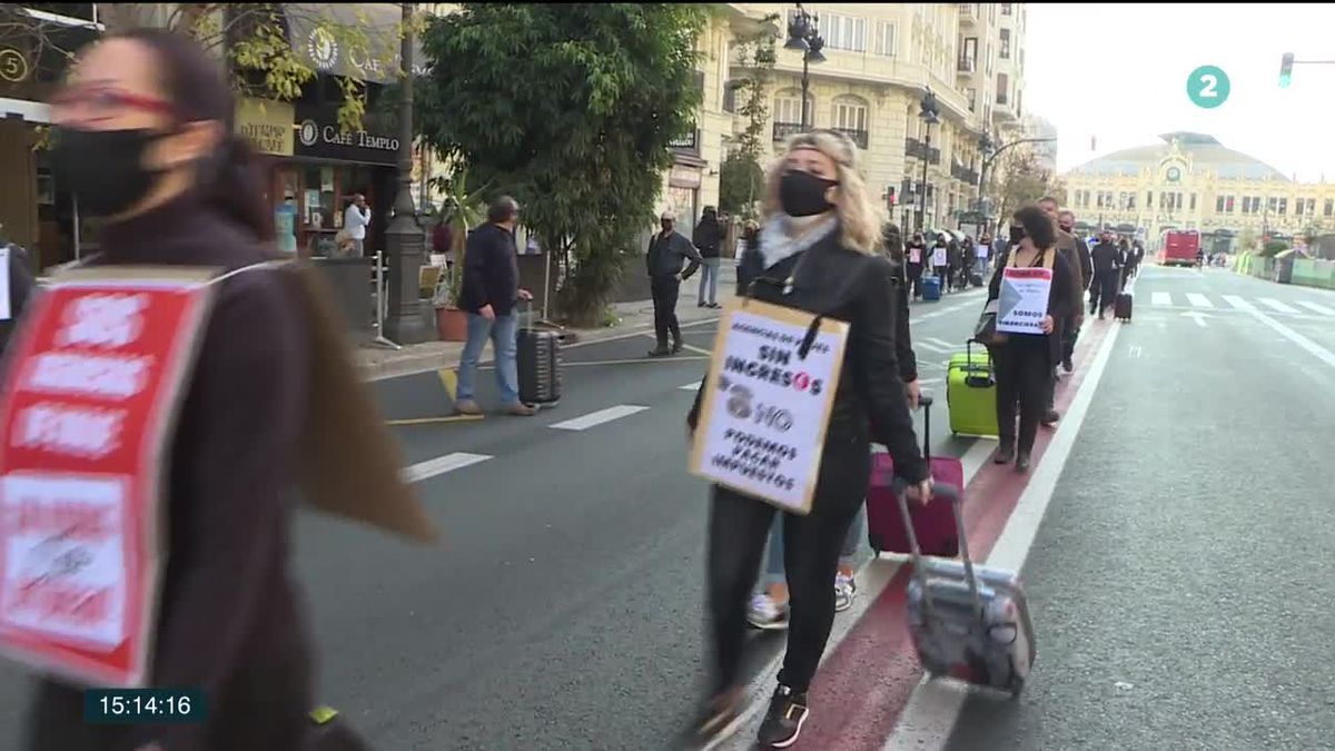 Protesta de agencias de viajes. Imagen obtenida de un vídeo de ETB.