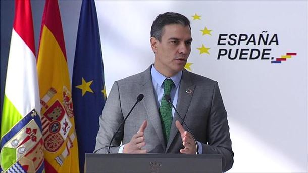 Pedro Sanchez Espainiako gobernuburua Agoncillon (Errioxa). EiTBko bideo batetik ateratako irudia.