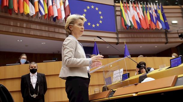 Von der Leyen, durante la comparecencia de hoy. 