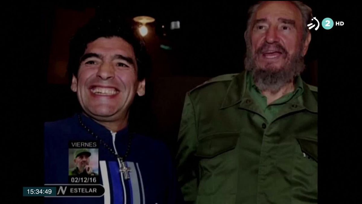 Maradona con Fidel Castro. Imagen obtenida de un vídeo de ETB.