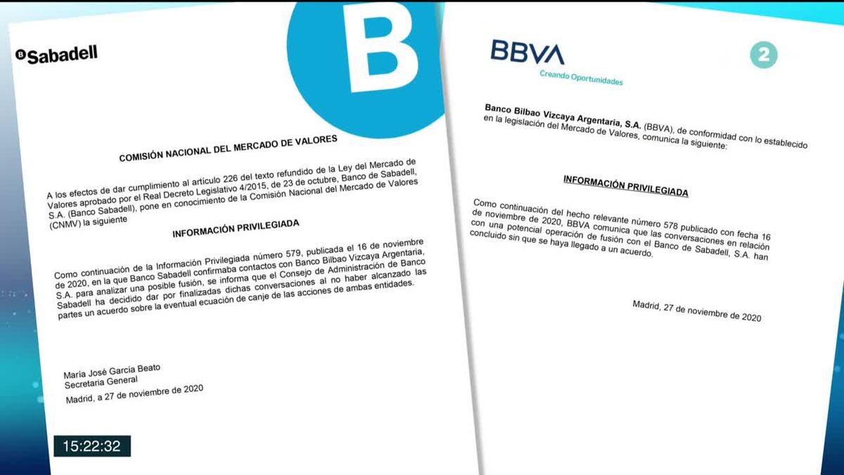 Fusión de BBVA y Sabadell. Imagen obtenida de un vídeo de ETB.