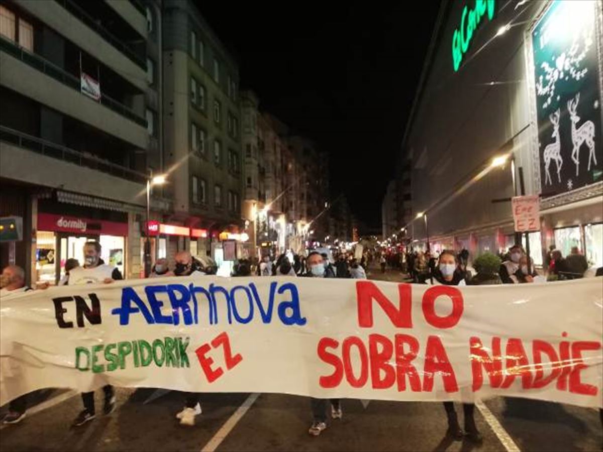 Imagen de la protesta de los trabajadores de Aernnova el sábado en Vitoria-Gasteiz