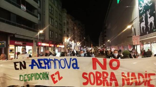 Imagen de la protesta de los trabajadores de Aernnova el sábado en Vitoria-Gasteiz