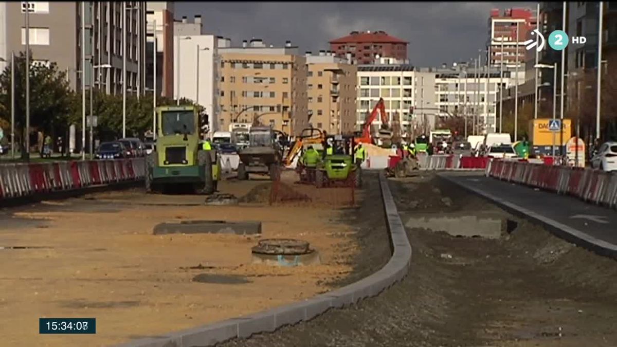 Obras del tranvía de Vitoria-Gasteiz. Imagen obtenida de un vídeo de ETB.