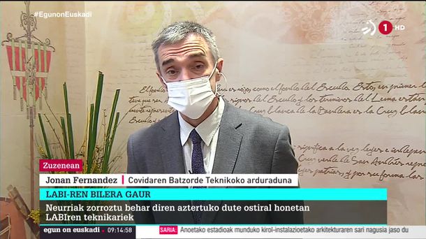 Jonan Fernandez, covid-19aren batzorde teknikoko arduraduna. Irudia: EITB Media