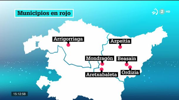 Municipios en rojo. Imagen obtenida de un vídeo de ETB.