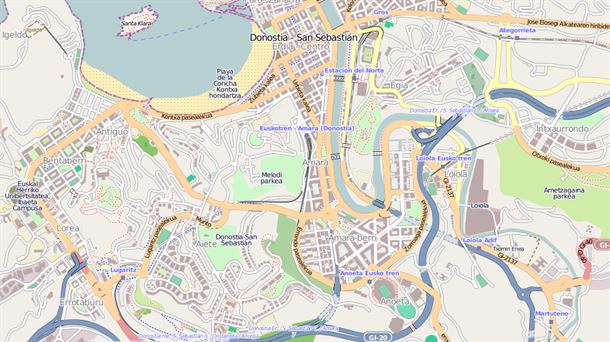 Mapa de Donostia. Fuente: Wikimedia Commons. 