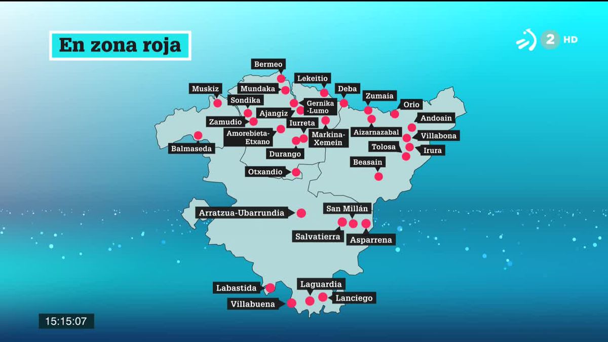 Municipios vascos en zona roja. Imagen obtenida de un vídeo de ETB.