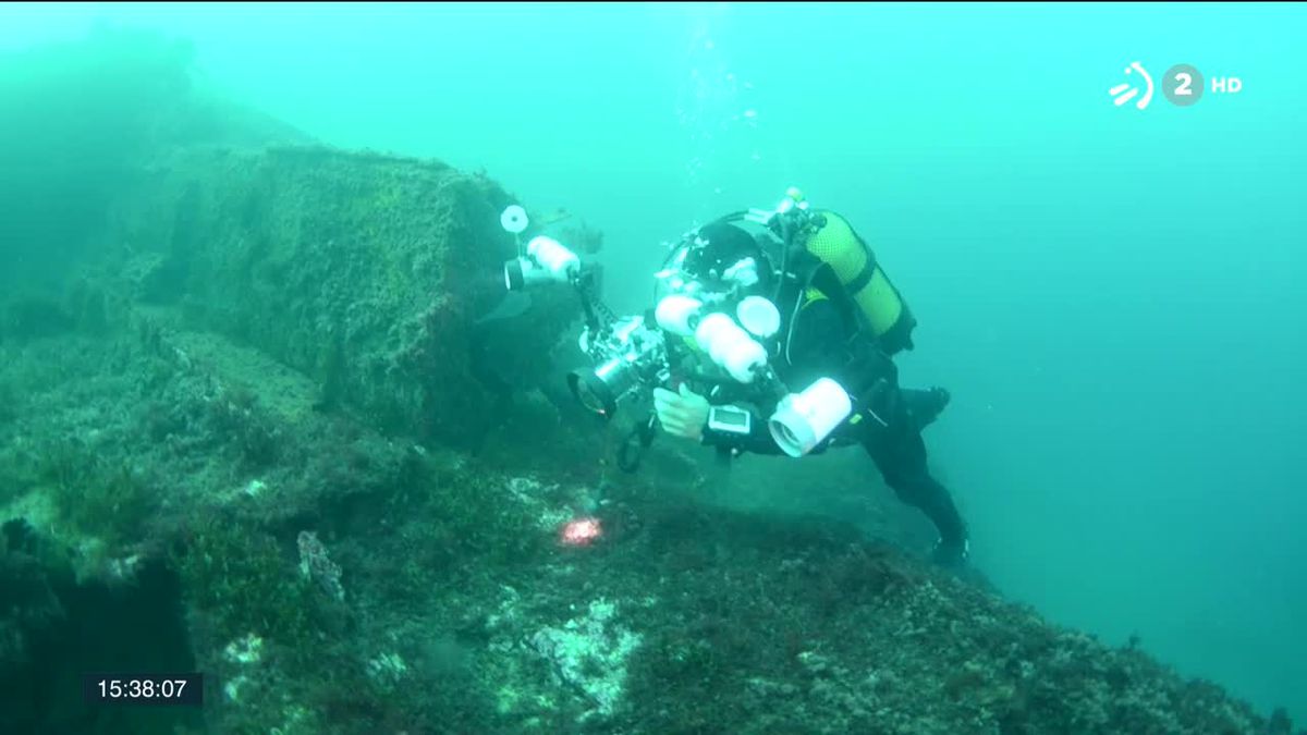 Restos de un barco alemán. Imagen obtenida de un vídeo de ETB.