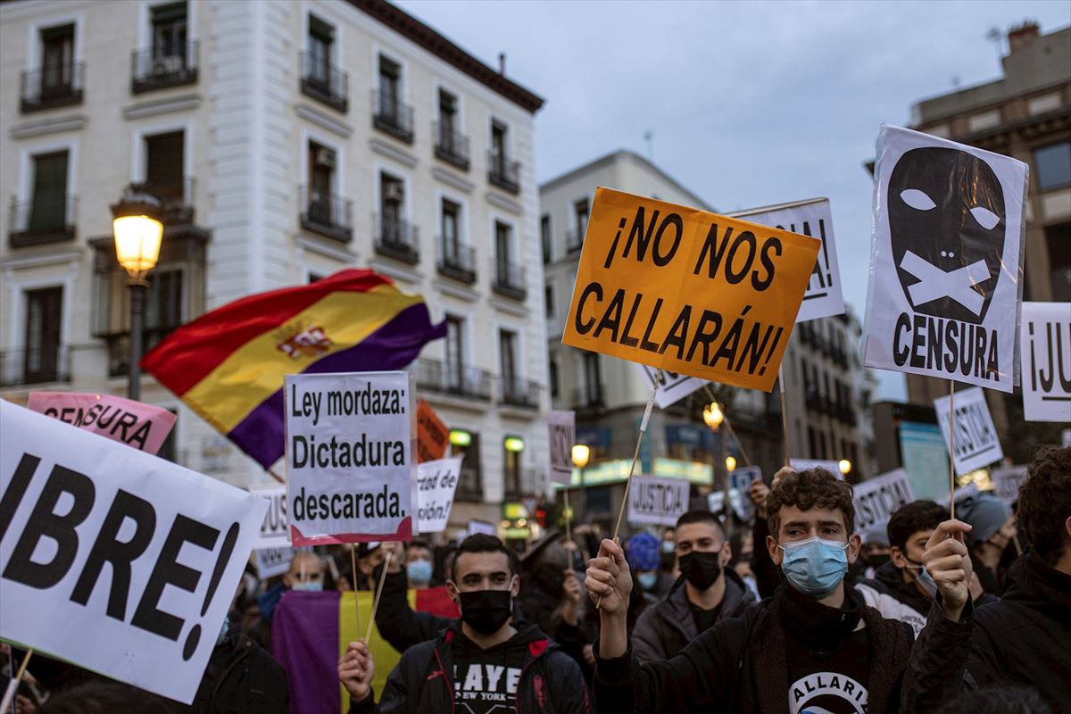 Una de las manifestaciones en apoyo a Hasel, en Madrid.