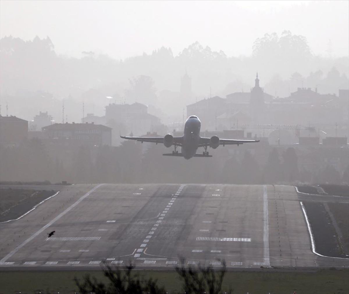 Un avión aterriza en el aeropuerto de Loiu. Foto de archivo: EFE.