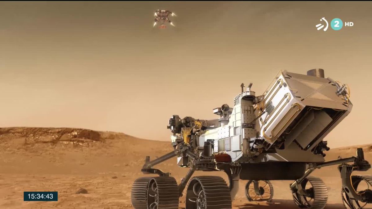 La primera imagen captada por el vehículo Perseverance en Marte.
