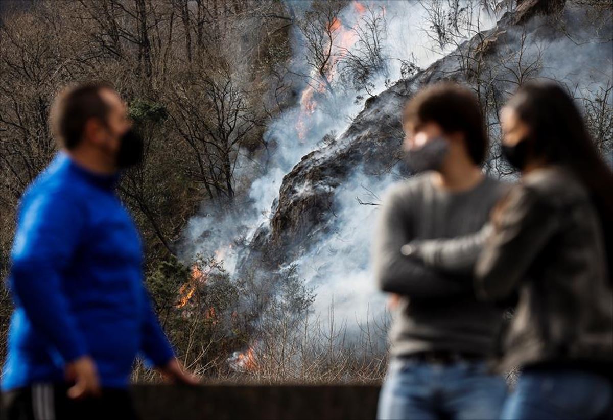 El incendio que asoló Endarlatsa (Navarra) e Irun (Gipuzkoa) en febrero de 2021. Foto: EFE