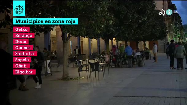 Municipios en zona roja. Imagen obtenida de un vídeo de ETB.