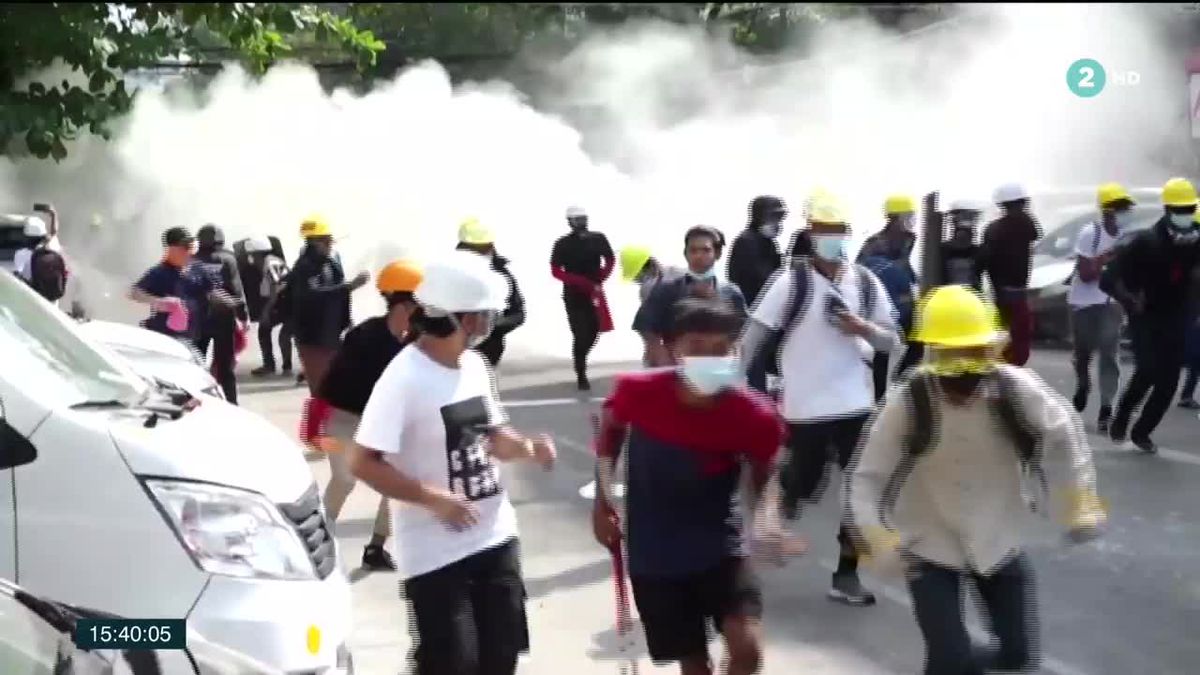 Protestas en Myanmar. Imagen obtenida de un vídeo de ETB.