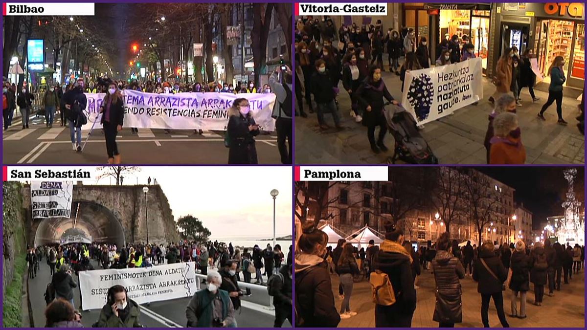 Las manifestaciones celebradas en Bilbao, Vitoria, San Sebastián y Pamplona.