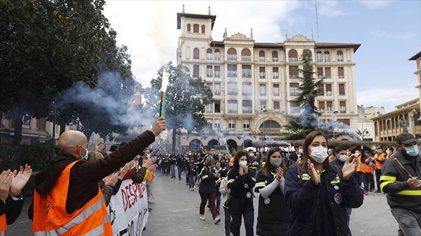 Manifestación conjunta de Tubacex y PCB en Barakaldo (Bizkaia). Foto: EFE