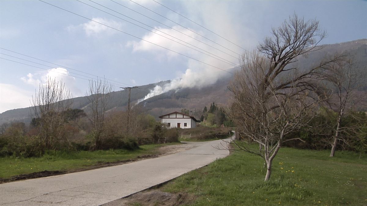 Incendio en el monte Jaizkibel, en una zona boscosa del área de Gaintzurizketa. Imagen: EiTB Media