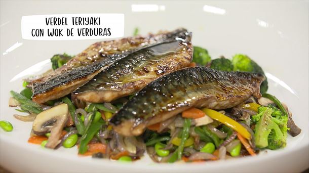 Verdel teriyaki con wok de verduras 