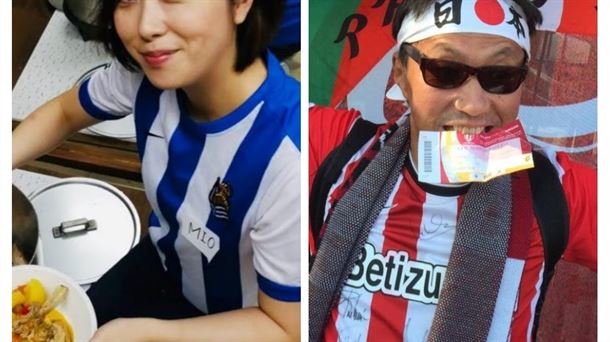 Mio Ortiz, seguidora de la Rel Sociedad, y Masami Murakami, aficionado del Athletic desde Japón.    