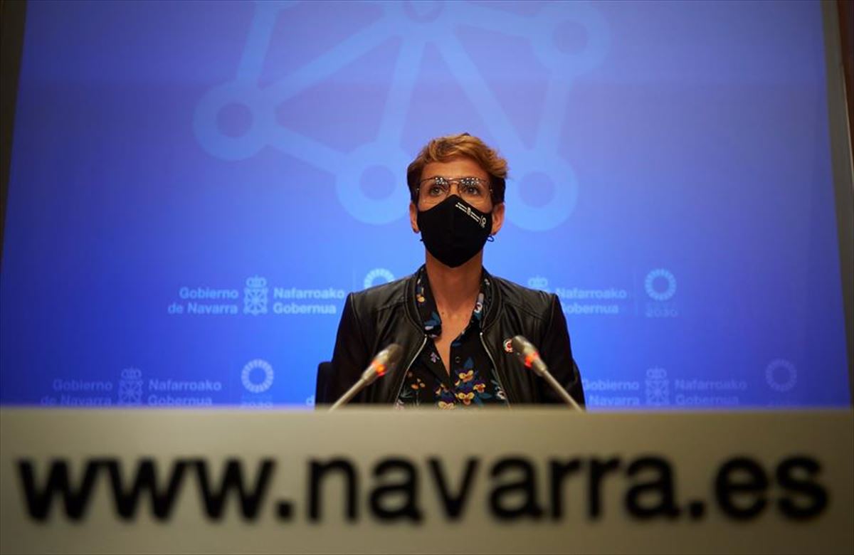 María Chivite en una rueda de prensa.