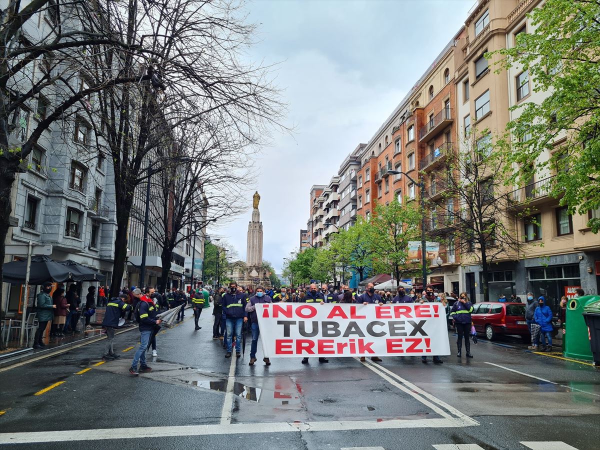 Manifestación de la plantilla de Tubacex, en Bilbao.