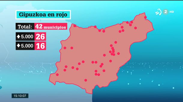 Gipuzkoa en rojo. Imagen obtenida de un vídeo de ETB.