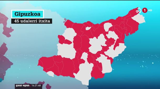 45 herri gorrian daude Gipuzkoan. EITB Mediaren bideo batetik ateratako irudia.