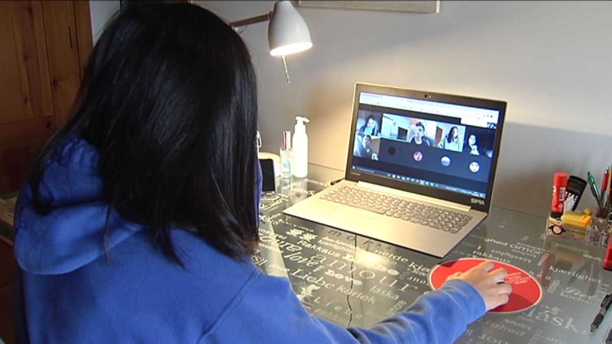 Una mujer ante un ordenador portatil.