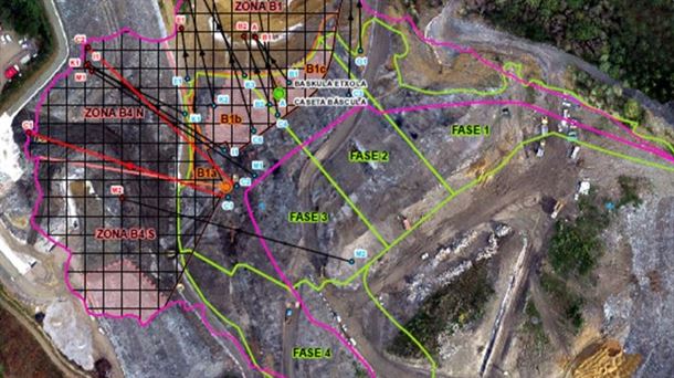 Plano de la zona de búsqueda de los trabajadores sepultados en Zaldibar.