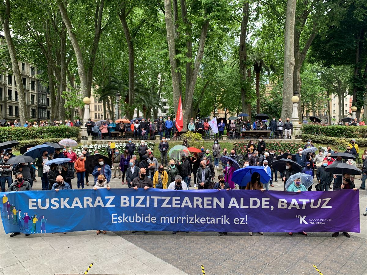 Protesta de Euskalgintzaren Kontseilua, en Bilbao, hoy. 
