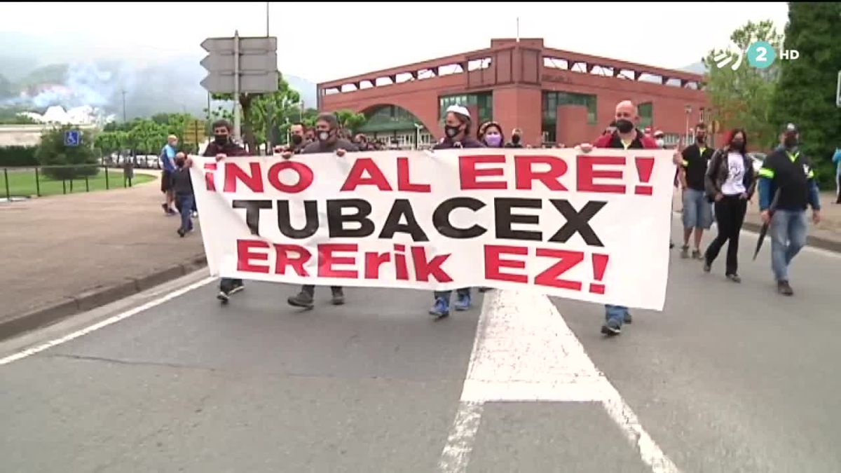 Una manifestación de la plantilla de Tubacex en Bilbao.